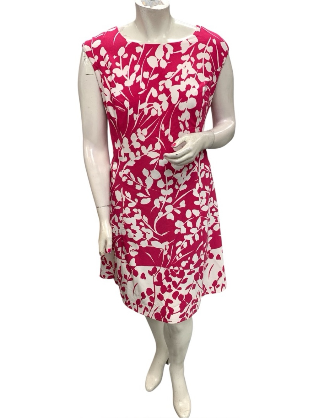 London Times Pink and White Floral Cap-Sleeve Shift Dress Size XL